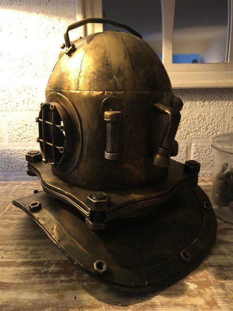 Nautistische brass-messing-look duikhelm XL, prachtig!! - Afbeelding 5