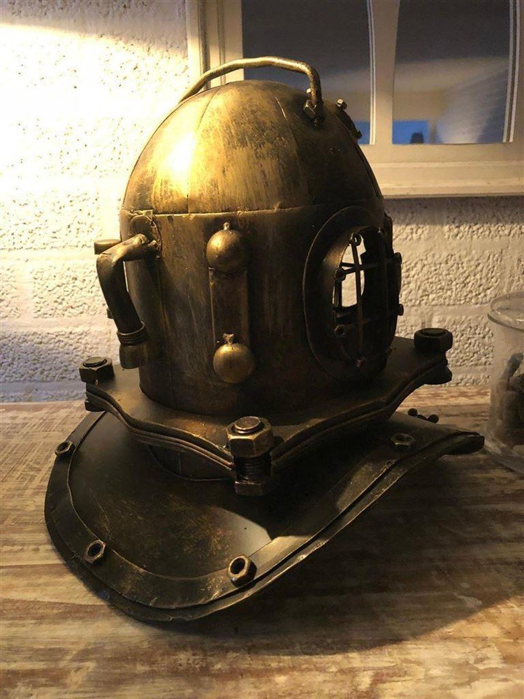 Nautistische brass-messing-look duikhelm XL, prachtig!! - Afbeelding 6