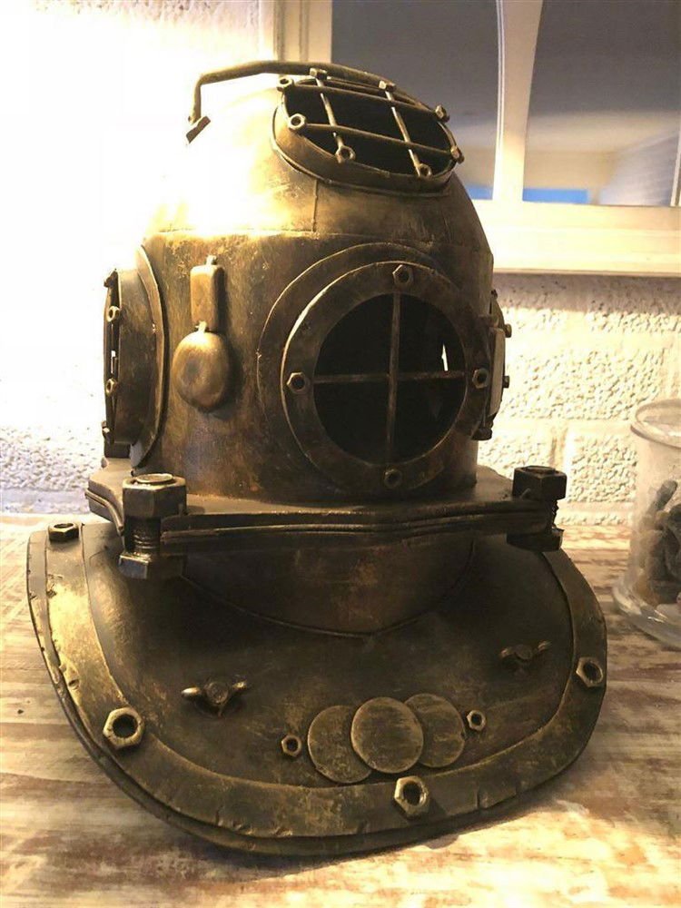 Nautistische brass-messing-look duikhelm XL, prachtig!! - Afbeelding 8
