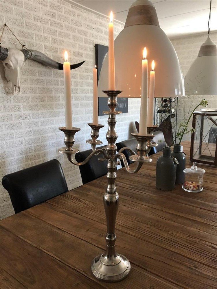 Nikkelen - raw kaarsen kandelaar, super mooi ontwerp!! - nr. 1