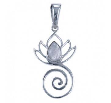 Lotus spiraal hanger van zilver met maansteen - nr. 1