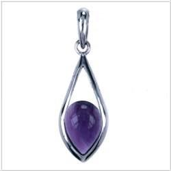 Amethist, druppelvormige hanger van zilver - nr. 1