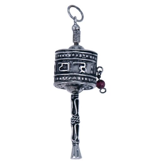 Gebedswiel hangertje zilver, met mantra - nr. 1