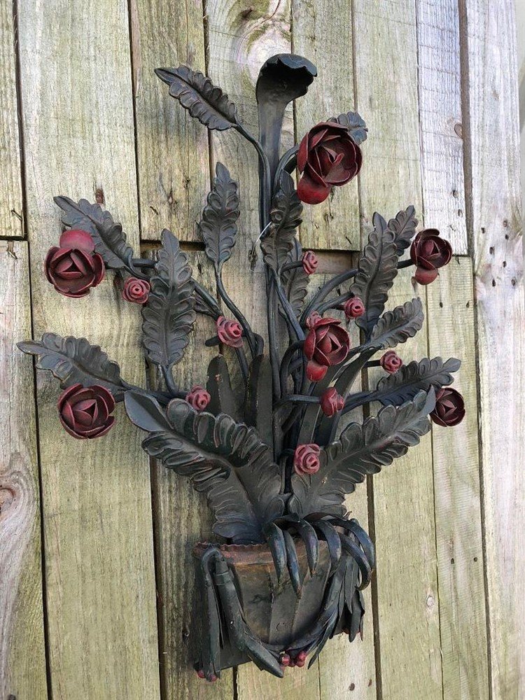 Smeedijzeren wandornament, rozen- zeer fraai in kleur ! - Afbeelding 2