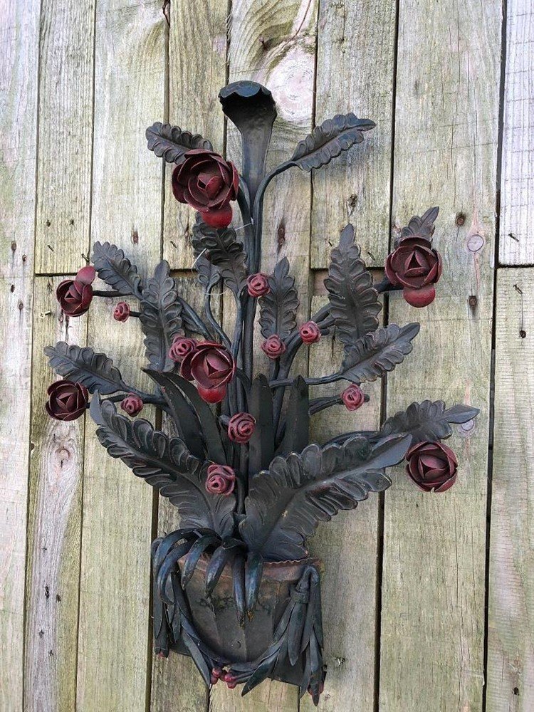 Smeedijzeren wandornament, rozen- zeer fraai in kleur ! - Afbeelding 3