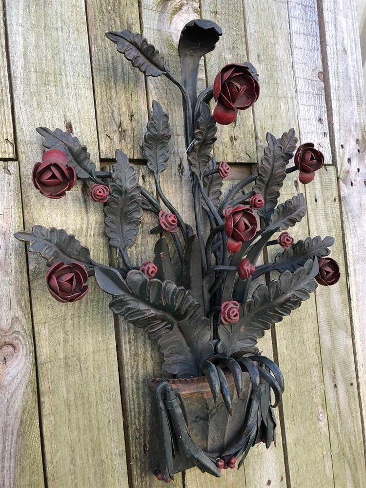 Smeedijzeren wandornament, rozen- zeer fraai in kleur ! - Afbeelding 5