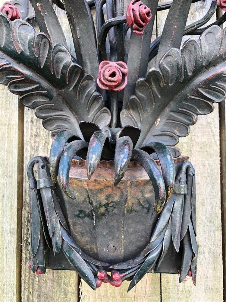 Smeedijzeren wandornament, rozen- zeer fraai in kleur ! - Afbeelding 6