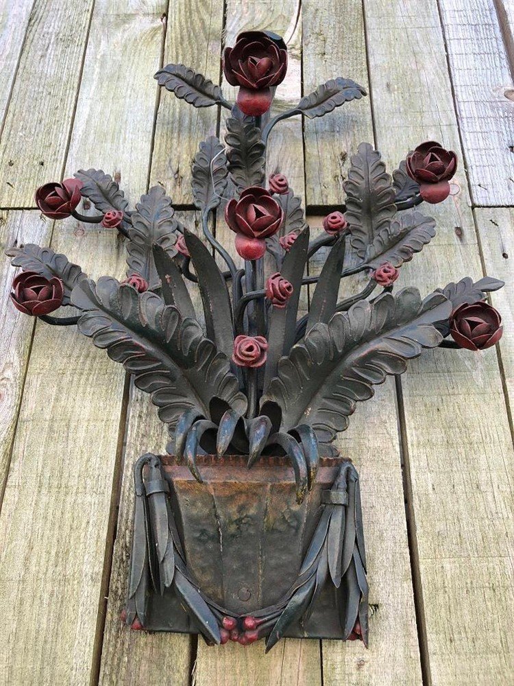 Smeedijzeren wandornament, rozen- zeer fraai in kleur ! - Afbeelding 7