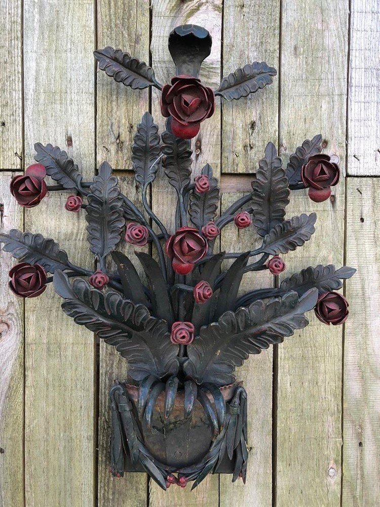 Smeedijzeren wandornament, rozen- zeer fraai in kleur ! - Afbeelding 8