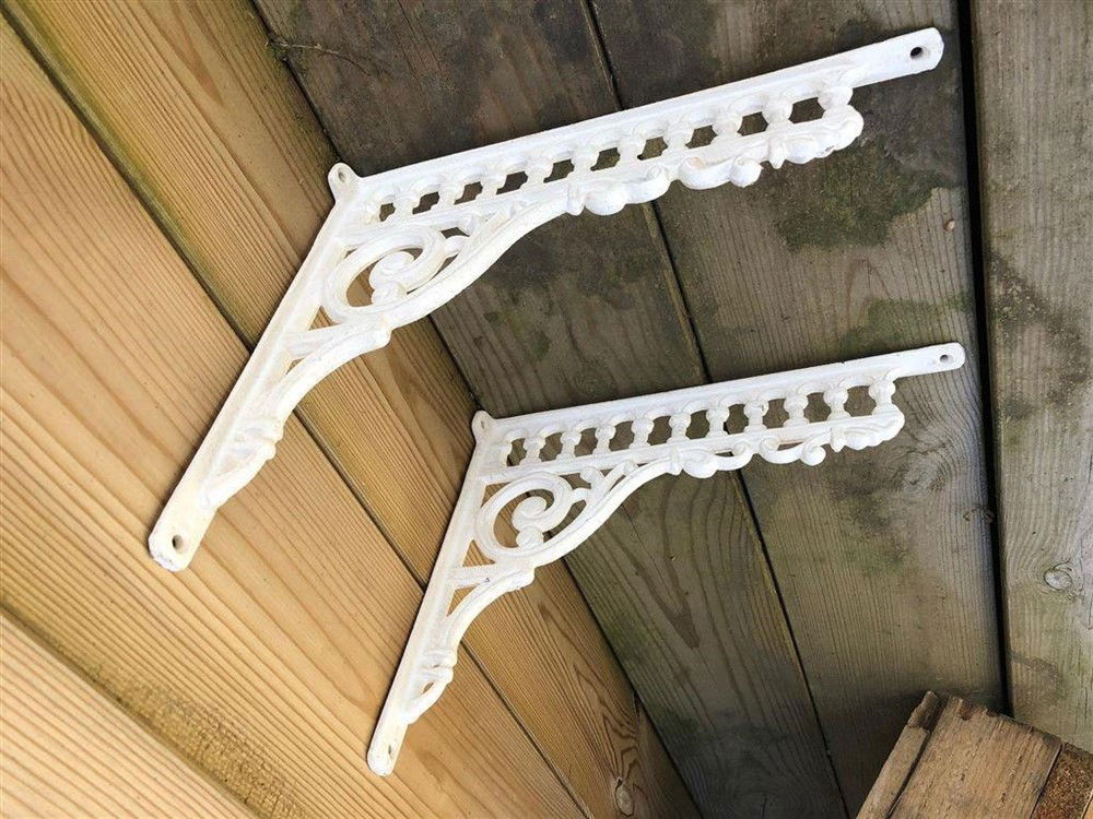 Set antieke strakke plankdragers, gietijzer- old-white - nr. 1