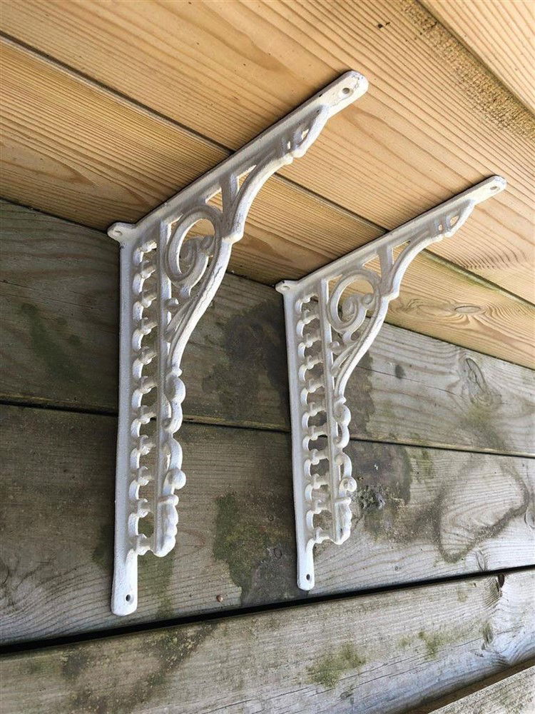 Set antieke strakke plankdragers, gietijzer- old-white - Afbeelding 4