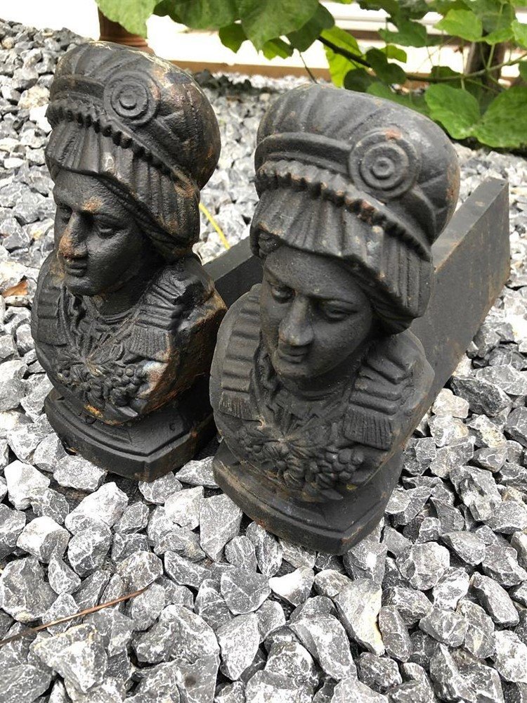 Set gietijzeren haardblokken met lady afbeelding, black-rust - Afbeelding 2