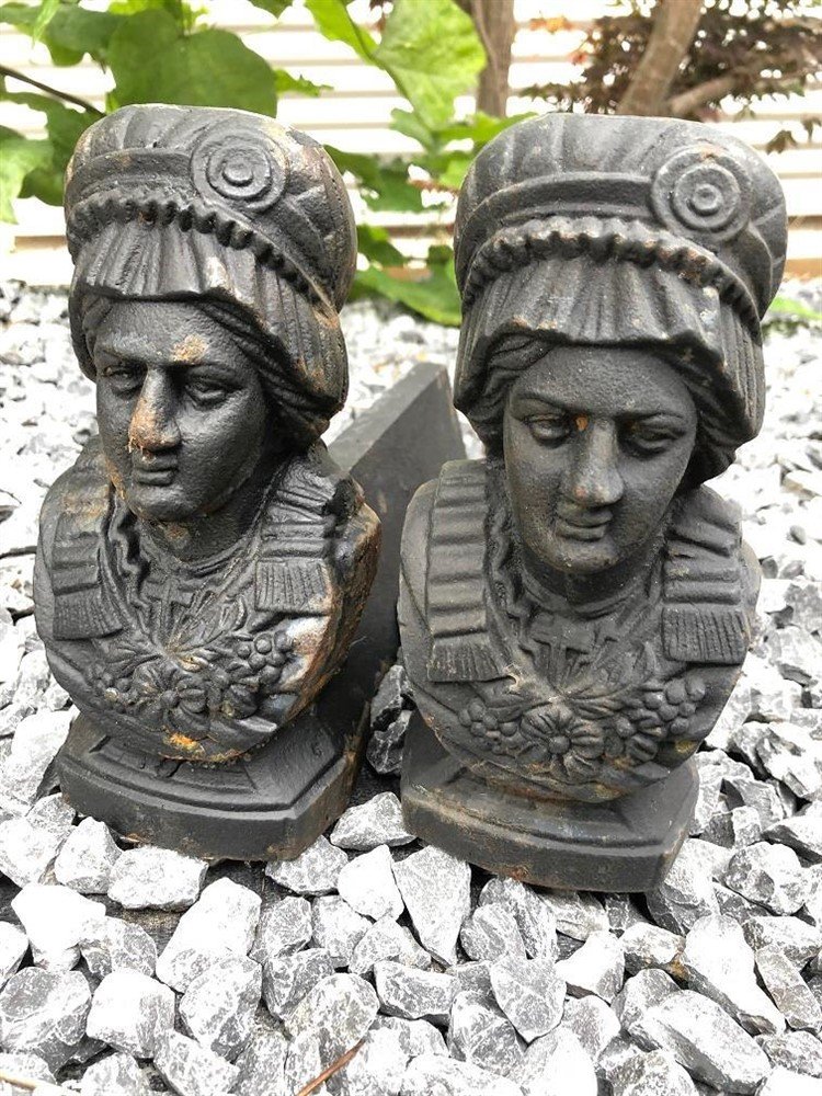 Set gietijzeren haardblokken met lady afbeelding, black-rust - Afbeelding 4