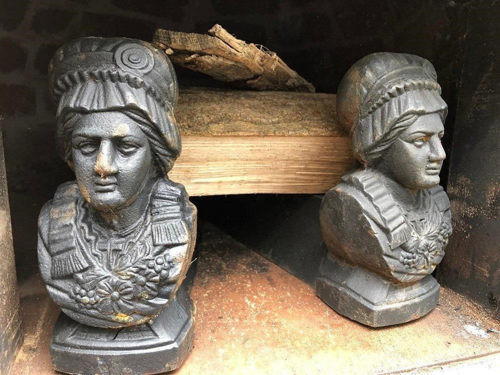 Set gietijzeren haardblokken met lady afbeelding, black-rust - Afbeelding 5