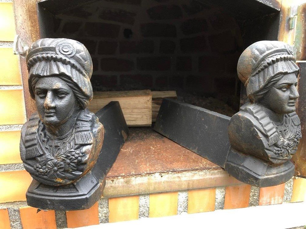 Set gietijzeren haardblokken met lady afbeelding, black-rust - Afbeelding 7