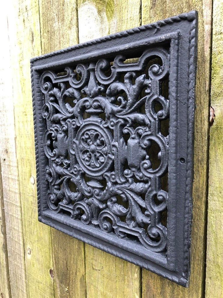 Zwaar Luchtrooster/wandbord, vierkant, gietijzer, zwart - Afbeelding 2