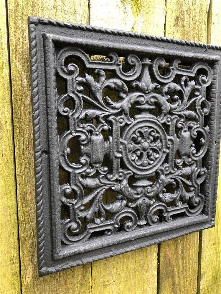 Zwaar Luchtrooster/wandbord, vierkant, gietijzer, zwart - Afbeelding 3