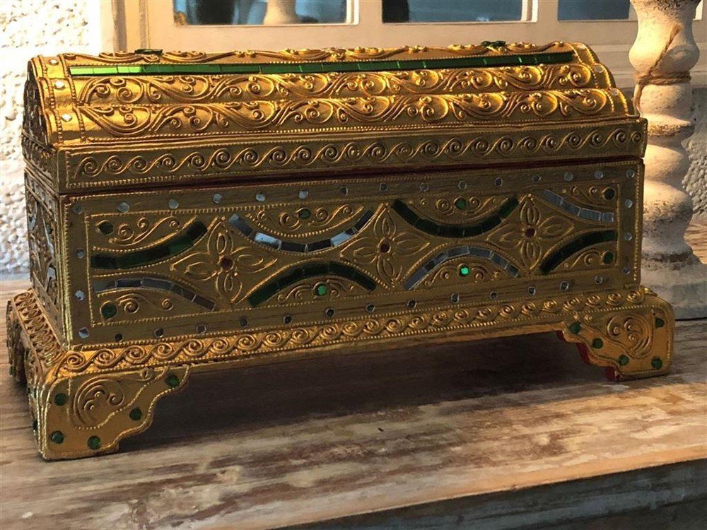 Sieradendoos houten kist- schatkist - juwelendoos. - Afbeelding 2