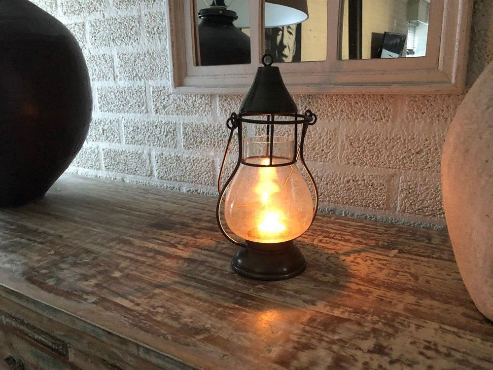 Prachtig windlicht met glas in roof-copper-kaars - nr. 1