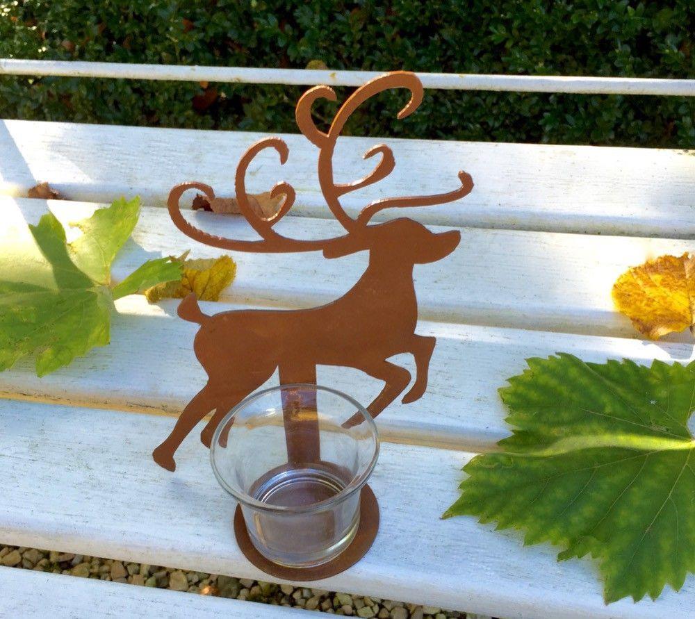 Tafeldecoratie metalen rendier met kaarshouder, kerst - Afbeelding 2