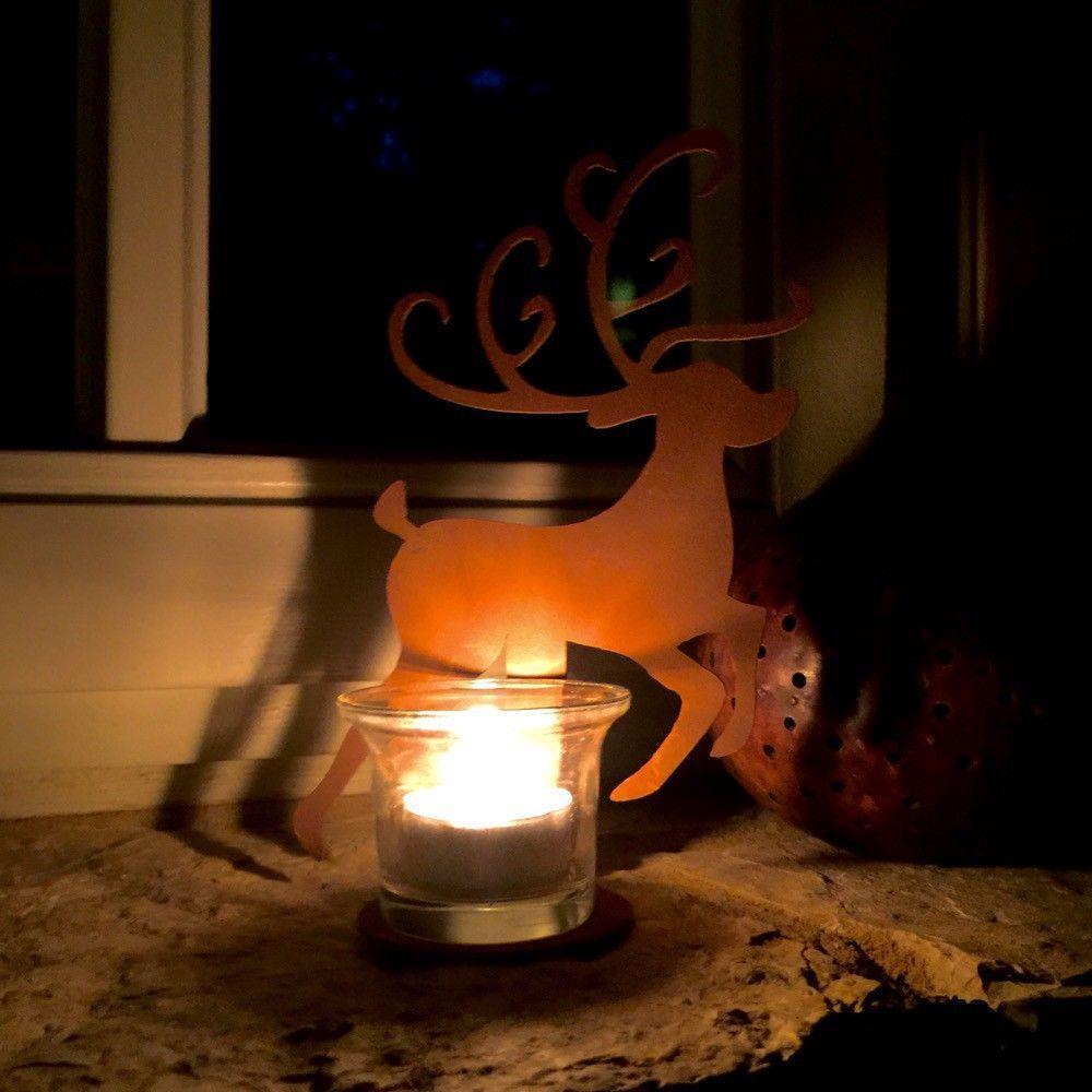 Tafeldecoratie metalen rendier met kaarshouder, kerst - Afbeelding 3