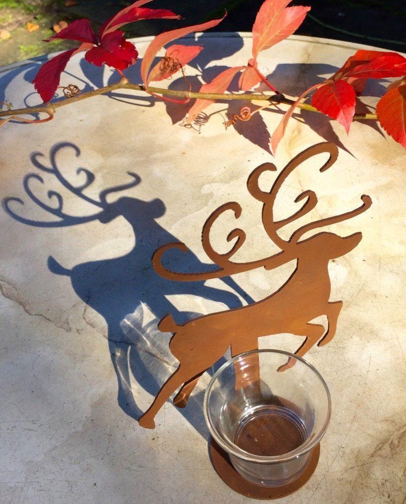 Tafeldecoratie metalen rendier met kaarshouder, kerst - Afbeelding 4