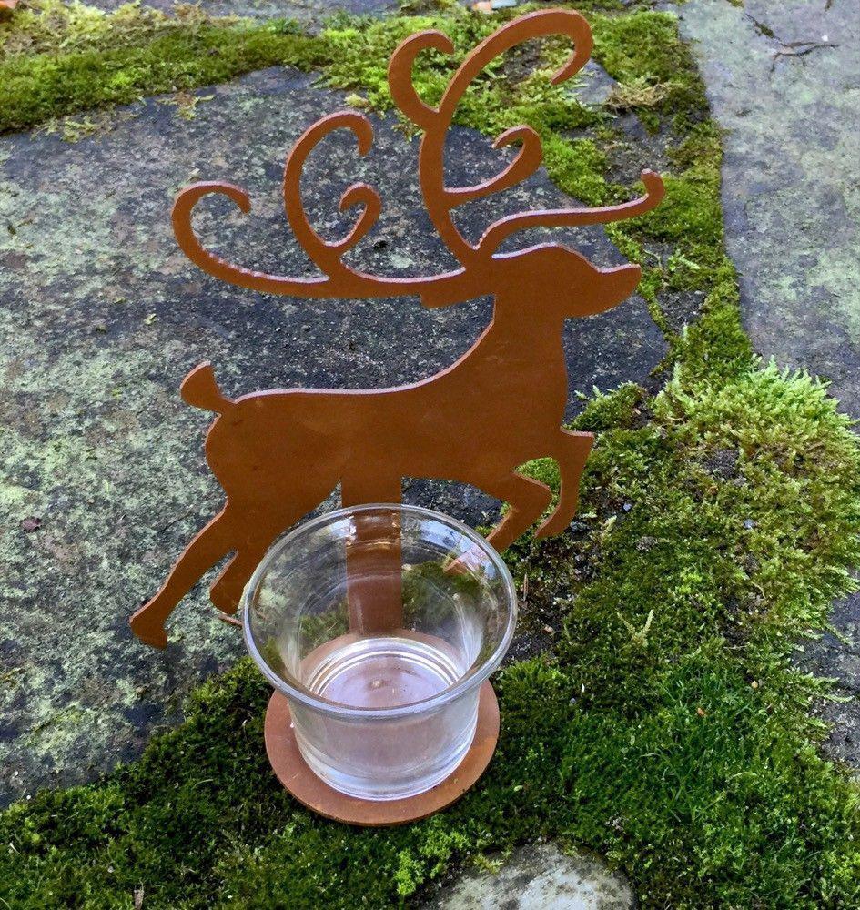 Tafeldecoratie metalen rendier met kaarshouder, kerst - Afbeelding 5