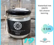 Pot met voetenbadzout Mint, incl. 925 zilveren teenring. (pakket 19)