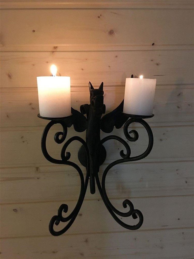 Kandelaar, ijzer met hoofd van een draak-deco-kaars - Afbeelding 2