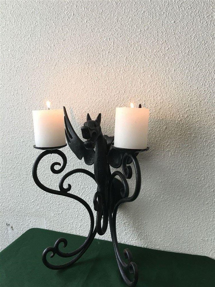 Kandelaar, ijzer met hoofd van een draak-deco-kaars - Afbeelding 5