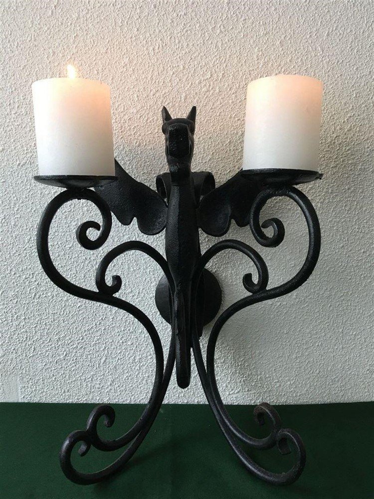Kandelaar, ijzer met hoofd van een draak-deco-kaars - Afbeelding 6