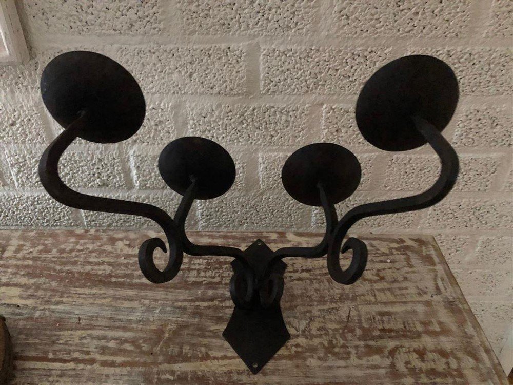 Prachtige smeedijzeren wandkandelaar-4 schotels-arm - Afbeelding 3