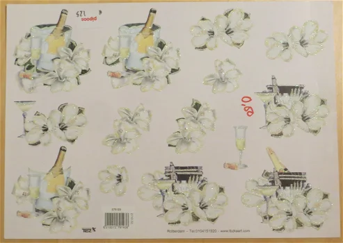 3D Knipvel RELIËF (A4) --- TBZ 579193 --- Champagne en witte bloemen - 0