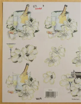 3D Knipvel RELIËF (A4) --- TBZ 579193 --- Champagne en witte bloemen - 1