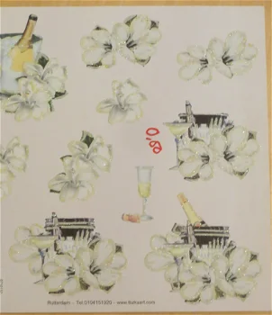 3D Knipvel RELIËF (A4) --- TBZ 579193 --- Champagne en witte bloemen - 2