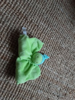 1200 Difrax spookje popje Limegroen met aquablauw mutsje knuffel - 0