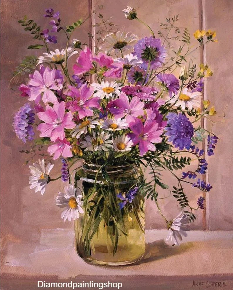 AANBIEDING: FULL diamond painting vase purple flowers XL - nr. 1