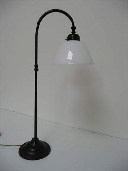 Oude bronzen lampen voet met glazen kap. - 2