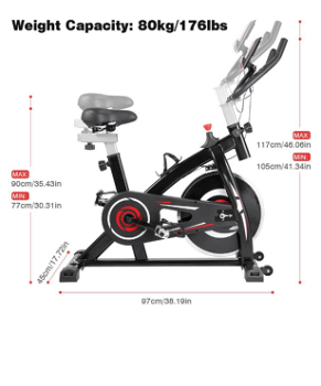 Indoor Cycling Bike with 4-Way Adjustable Handle & Seat, - 7