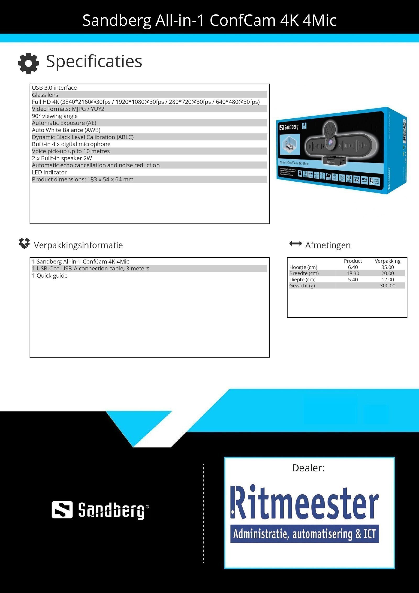 All-in-1 ConfCam 4K 4Mic webcam, microfoon luidsprekers - Afbeelding 3