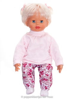 Pop 38 cm Wintersetje roze/bloem/sokjes