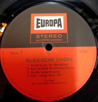 LP Russ.religieus koor, jr '70,A. Gavanski, zgan,Europa 321 - 3