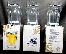 3 Hoegaarden witbierglazen,0.25 l tapmaat, NIEUW, orig. doos