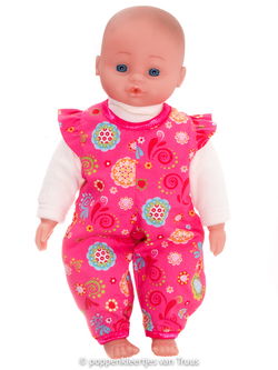 Hema pop 40 cm Salopettesetje roze/bloem