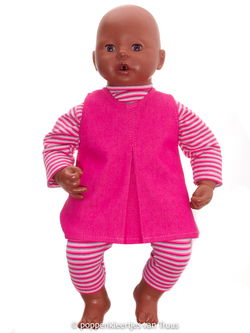 Annabel 46 cm Overgooiersetje fuchsia/streep
