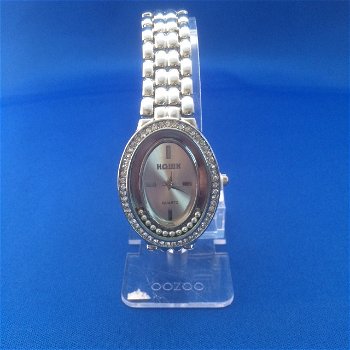 Zilverkleurig ovaal horloge met strassteentjes - 0