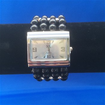 Armband horloge zwart breed bandje - 0