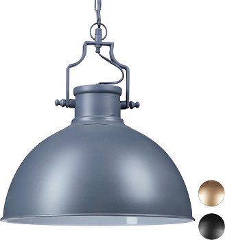 Hanglamp industriële stijl groot - shabby look - plafondlamp metaal grijs - 0