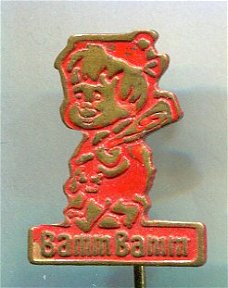 Bamm-Bamm Rubbels rood op koper stripspeldje ( J_042 )