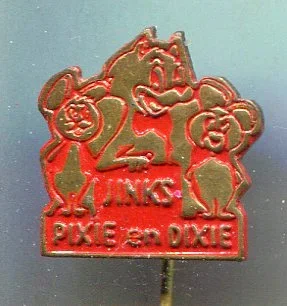 Jinks Pixie en Dixie rood op koper strip speldje ( J_059 ) - nr. 1